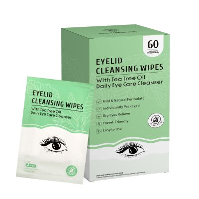 FLODTEEK 60 Count Tea Tree Eyelid Wipes, Gentle Cleansing Wipes for Dry Eyes, Itchy, Styes & Blepharitis, Individually Wrapped for Travel