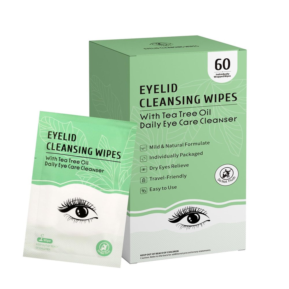 FLODTEEK 60 Count Tea Tree Eyelid Wipes, Gentle Cleansing Wipes for Dry Eyes, Itchy, Styes & Blepharitis, Individually Wrapped for Travel