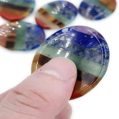 10Pcs 7 Chakra Healing Crystals Thumb Worry Stones - Oval Balancing Crystals for Meditation, Stress Relief & Energy Healing, Natural Gemstone Therapy Stones