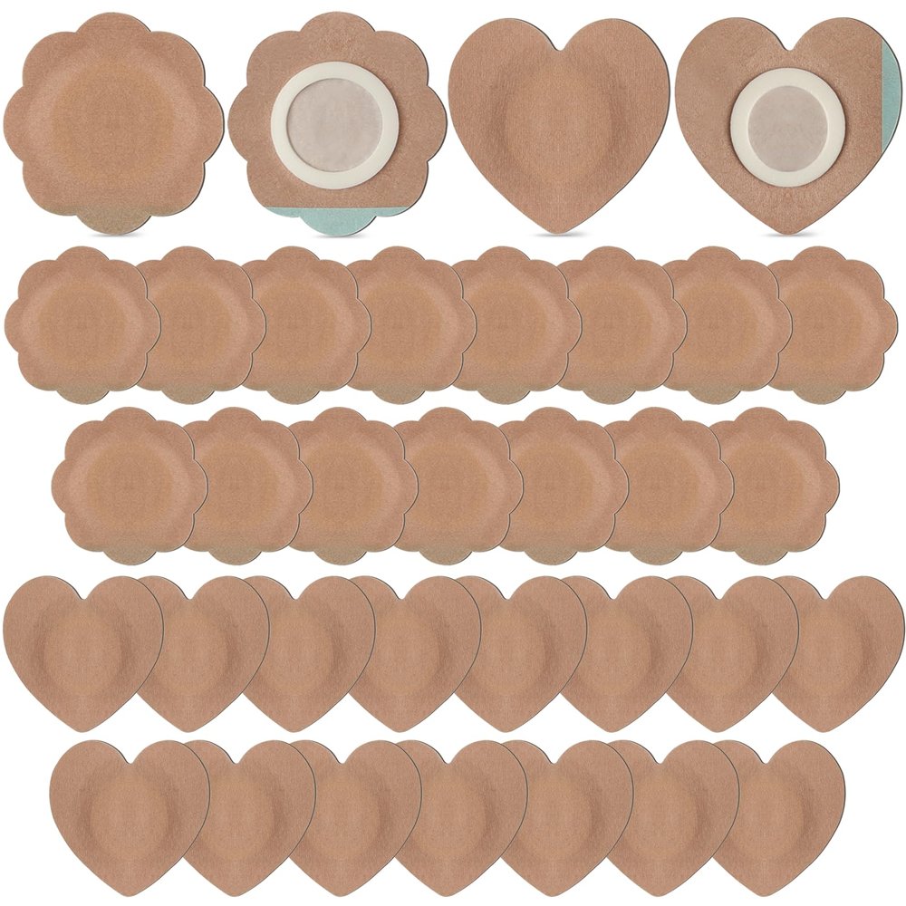 30 Pcs Disposable Castor Oil Patches,Spunlace Absorbent Wrap,Highly Absorbent,Leak-Proof,Self-Adhesive,No Wash,Breathable(Oil Not Included) (Flower+Heart,Skin Color)