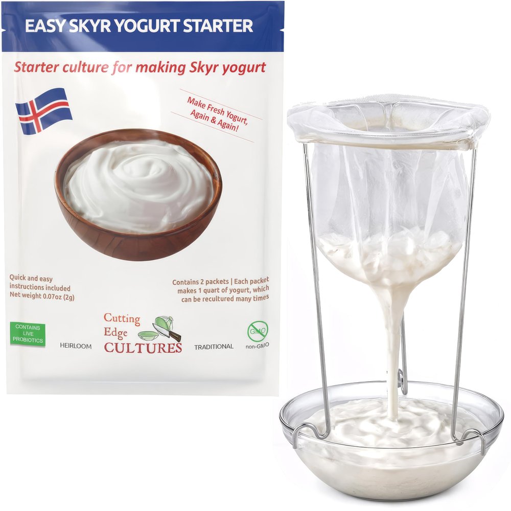 Easy Skyr Yogurt Starter by Cutting Edge Cultures Creamy, Healthy, Homemade Yogurt in Just 24 Hours No Yogurt Maker Neccessary Heirloom Traditional Non GMO No Additives Or Preservatives Keto & Low Carb Friendly Super Gut Promoting 2 Packets for 1 Qua