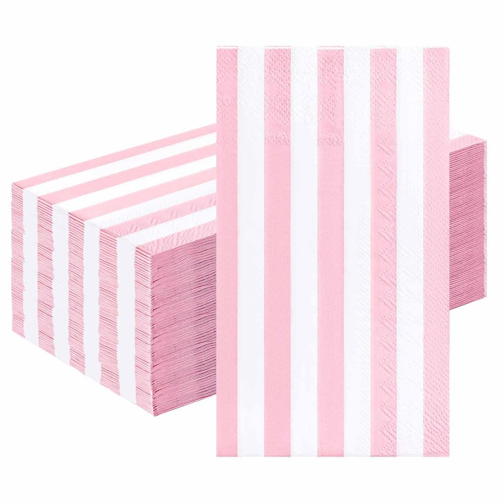 HEIPINIUYE 25 Pieces 3-ply Striped Paper Napkins Light Pink and White Guest Towels Disposable Hand Towels for Bathroom Wedding Birthday Baby Shower Dinner Napkins Disposable