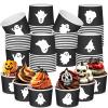 CHENGU 60 Pcs Halloween Snack Cups 9 oz Disposable Ghost Paper Ice Cream Bowls Decorative Spooky Boo Dessert Treat Bowls for Yogurt Soup Hot or Cold Food Halloween Party Supplies (Fun Ghost) view 1