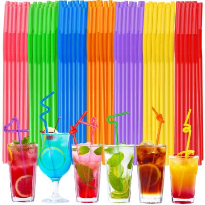 200Pcs Flexible Plastic Drinking Straws,Colorful Disposable Bendy Party Fancy Straw for Decorations,Home Use,Milk,Juice,Cold Drinks,12.6 inch Extra Long