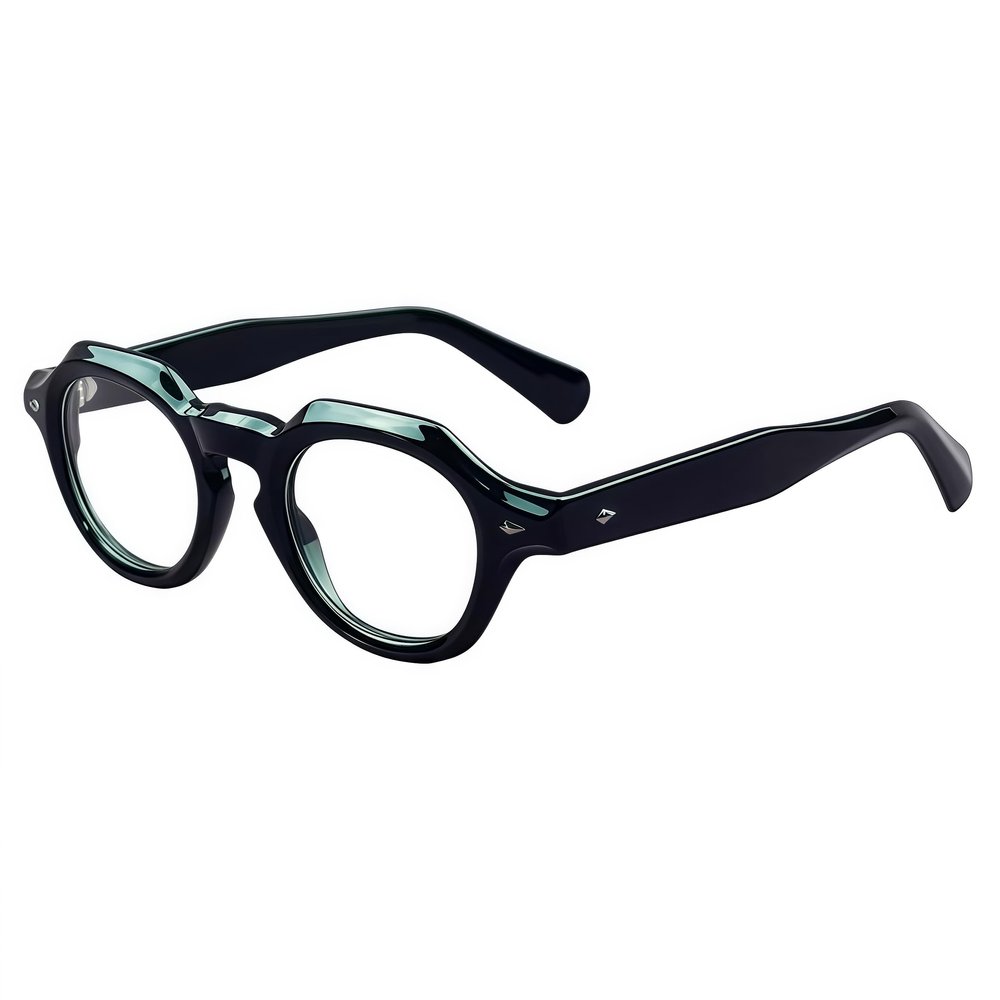 BETSION Thick Frame Acetate Reading Glasses Retro Round Eyeglasses Frames Men Women Full Rim Vintage (C1, 5.75, x)