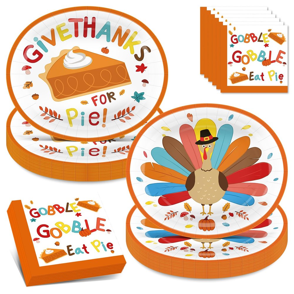100Count Thanksgiving Oval Paper Plates and Napkins Sets -10" x 12" Heavy Duty Party Plates and 6.5'' Napkins for Thanksgiving Party