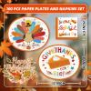 100Count Thanksgiving Oval Paper Plates and Napkins Sets -10" x 12" Heavy Duty Party Plates and 6.5'' Napkins for Thanksgiving Party view 2