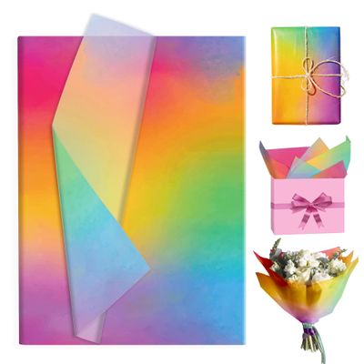 50 Sheets Rainbow Gradient Tissue Paper, 14 x 20 Inch Gift Wrapping Papers Bouquet Flower Candy Packing Papers Bulk for Birthday Party Favor Baby Shower Holiday DIY Crafts Boxes Art Decoration