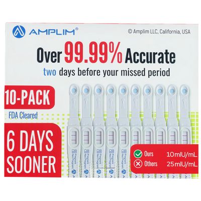 Amplim Pregnancy Test Sticks, HCG Early Detection 6 Days Sooner, Extra Sensitive 10mIU/mL Over 99.99% Accurate, Fast Clear Results in Minutes, Easy Midstream Home Use, 10 Count