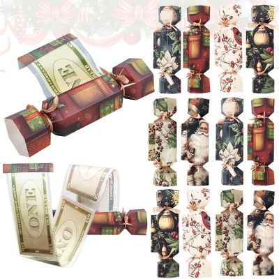 12 Pcs Christmas Surprise Money Pull Pouch Christmas Money Box for Cash Gift Pull Xmas Money Holders for Cash for Kid Adult with 120 Pcs Transparent Bag Creative Way to Give Dollar Gift (Vintage)