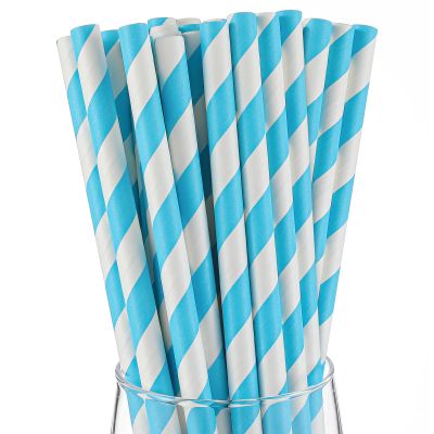 Reallnaive 100 Pack 10mm Wide Jumbo Paper Smoothie Straws - 7.75" x 0.4" Blue Striped Paper Jumbo Straws for Milkshakes Bubble Tea Party Favors Biodegradable & Sturdy