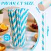 Reallnaive 100 Pack 10mm Wide Jumbo Paper Smoothie Straws - 7.75" x 0.4" Blue Striped Paper Jumbo Straws for Milkshakes Bubble Tea Party Favors Biodegradable & Sturdy view 2