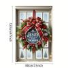 BlissYard Christmas Window Decorations 32x47 Inch Christmas Window Cover Inspirational Plaid Bow Pinecones Berries Snow Frost Trees Windows Silhouette for Indoor Outdoor Holiday Party Decor view 3