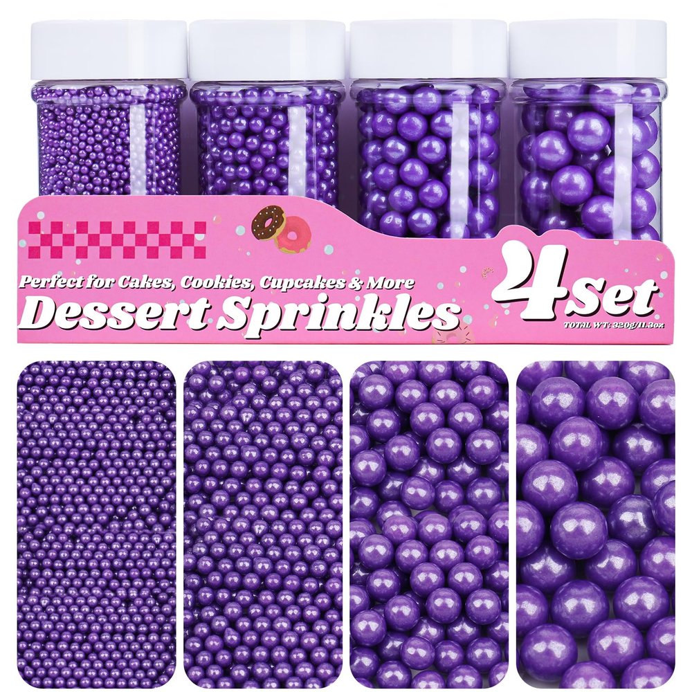 Purple Pearl Sprinkles for Cake Decorating, 11.3oz Edible Pearls Sprinkles