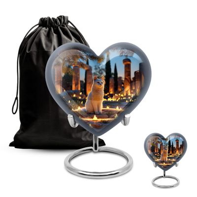 Casketique Cat Burial Urn for Ashes for Women 1 Large & 1 Keepsake - Blue Cremation Urns for Adult Male Set of 2 - Candle Decorative Funeral Urns for Human Ashes - 8 & 3 Inch
