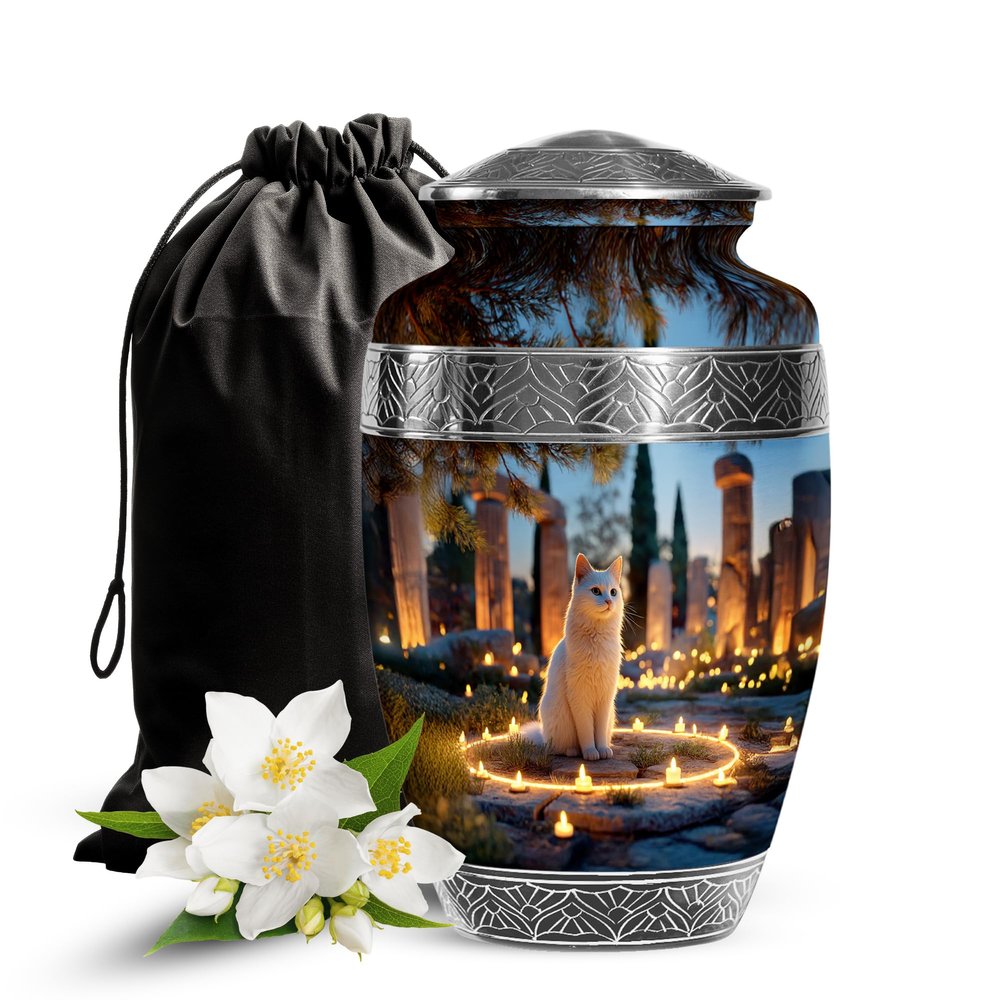 Casketique Cat Funeral Urn for Ashes for Women - Large Blue Memorial Urns for Adult Male - Candle Cremation Urn for Mom & Dad - Burial Urns for Human Ashes Adult Man - 10 Inch