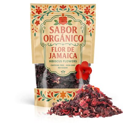 1lb Whole Dried Hibiscus Flowers (Flor de Jamaica) for Hibiscus Tea & Mexican Agua Fresca | Natural, Non-GMO, No Preservatives | Resealable Stand-Up Pouch by Sabor Orgnico
