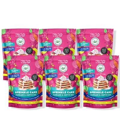 Hidden Foods Sprinkle Pancake & Muffin Mix, Made With Natural Oats, Flaxseed, Fruits & Vegetables | No Added Sugars, Healthy Blend of Protein & Fiber | Breakfast Meal, Just Add Water - 12 Oz - 6 Pack