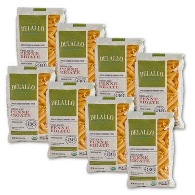 DeLallo Organic Penne Rigate Pasta, Made with 100% Durum Wheat Semolina Flour, Made in Italy, Bronze Cut, Kosher, Vegan, All Natural, 16 oz Bag, (8 Pack)
