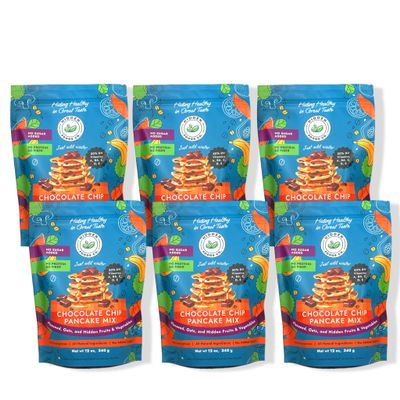Hidden Foods Chocolate Pancake Mix with Monk Fruit Chocolate Chip Pancakes Perfect Breakfast - Fiber and Protein Choco Pancake Mix with Wheat & Oat Flour Blend of Vegetables - Waffle Mix 6 Pack