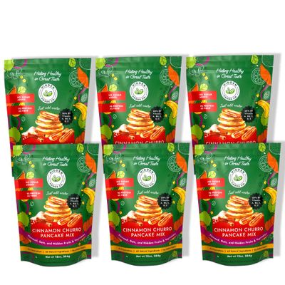 Hidden Foods Cinnamon Pancake Golden Brown Monk Fruit Cinnamon Bun Pancake - Fiber and Protein Churro Pancake Mix with Wheat & Oat Flour Blend of Vegetables - Fully Fiber Waffle Mix Meal 6 Pack