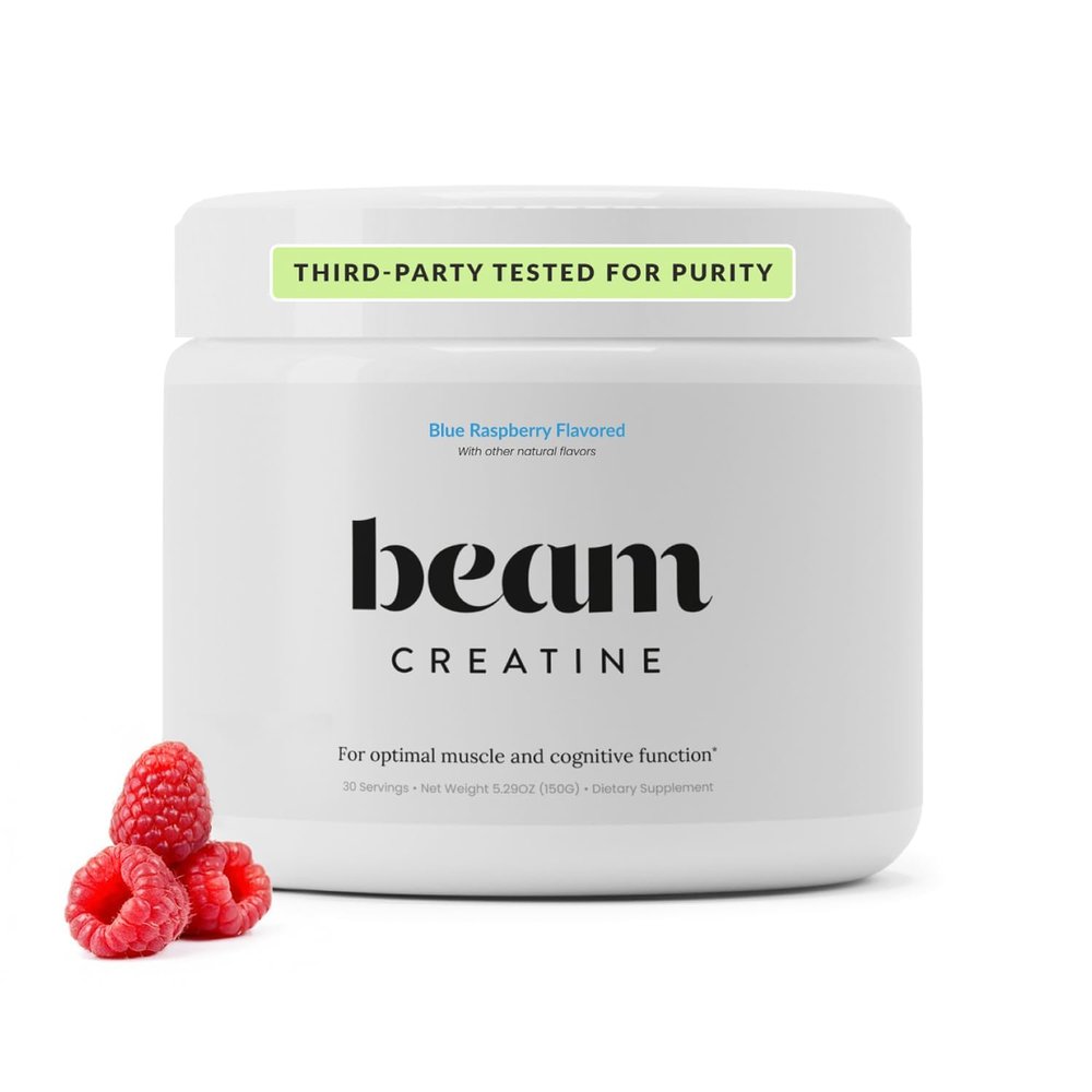 Beam Creatine Monohydrate Powder 5g Micronized Creatine Monohydrate, Flavored Creatine for Women & Men, Muscle Strength, Growth & Cognitive Support, Blue Raspberry Flavor, 30 Servings