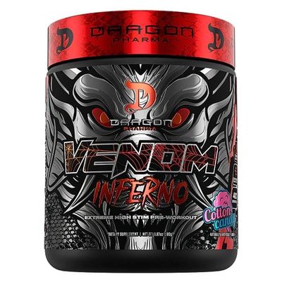 DRAGON PHARMA Venom Inferno, Extreme High-Stim Pre-Workout, Explosive Energy and Unparalleled Focus (40 Servings, Cotton Candy)