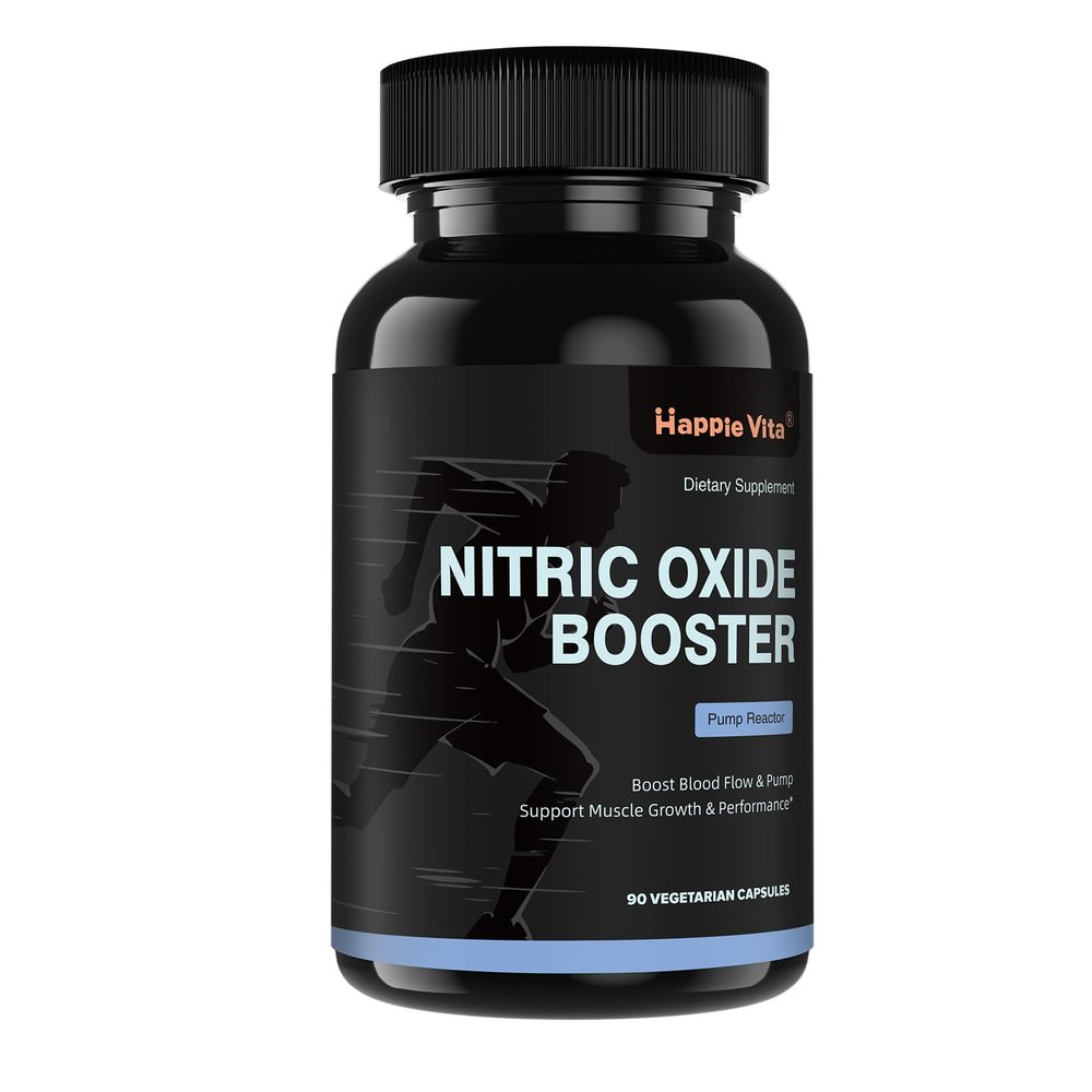 HappieVita Nitric Oxide Booster Supplement with L Arginine and L Citrulline Essential Amino Acids and Beet Root Extract, CoQ10, Energy, Heart Health, Muscle Growth & Circulation Support, 90 Capsules