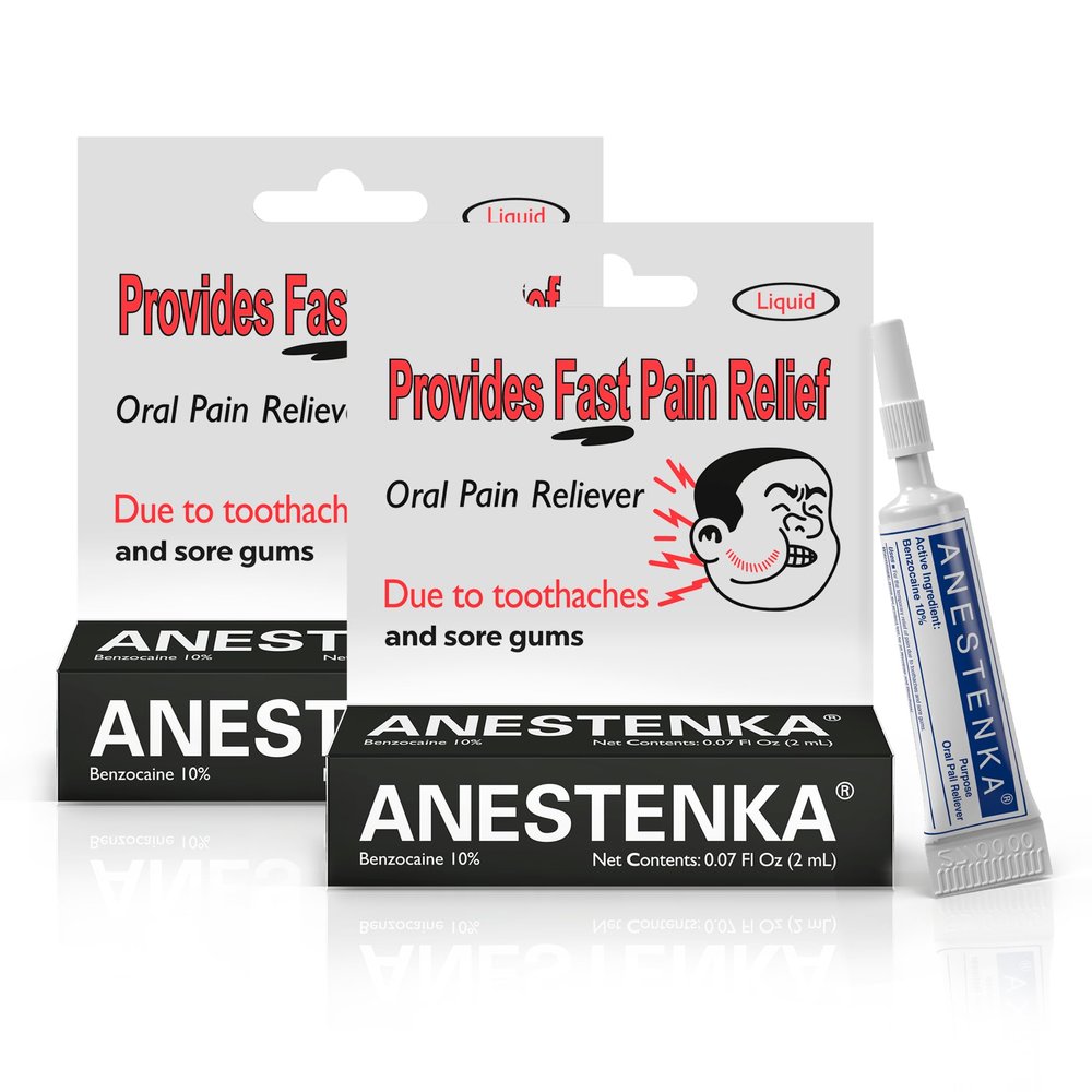 ANESTENKA Tooth Pain Relief Solution with Benzocaine for All Ages; Numbing Cream for Toothache, Gum, and Nerve Pain; Liquid Oral Pain Relief for Dentures, Braces; 0.07 Fl Oz | 2-Pack