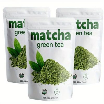 (0.5lbs /3pack) Ultra-Fine Matcha Powder - Premium Culinary Grade, 100% Pure Organic Green Tea, Ideal for Smoothies & Desserts, Gluten-Free
