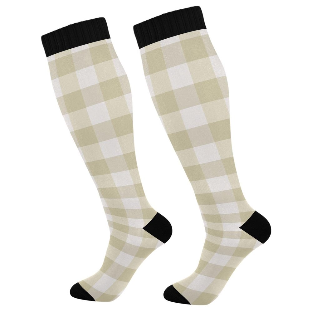 Compression Socks Women and Men, 20-30mmHg, Best for Nurses, Travel, Pregnancy Cream Beige Buffalo Plaid