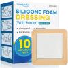 10 Pack Silicone Foam Dressing 4"x4" with Adhesive Border, High Absorbency Silicone Bandages, Waterproof Foam Bandages for Wounds Care, Bed Sore, Diabetic Foot Ulcers view 1
