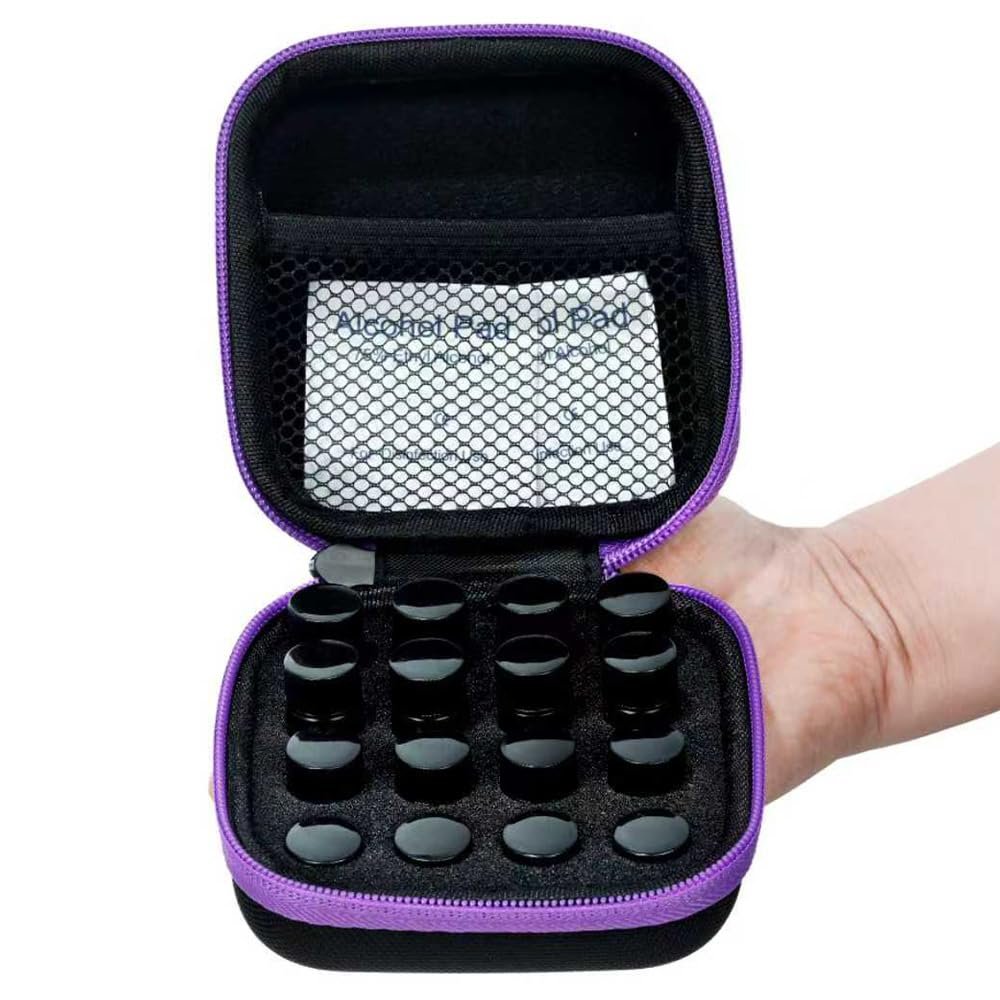 BCDHAMATE Peptide Vial Case for Fridge Storage - 16 Slot Organizer Holds 1-3ml Vials for Insulin, GLP-1, Peptides,Hard Shell Travel Case with Hand Strap (Purple Zipper)