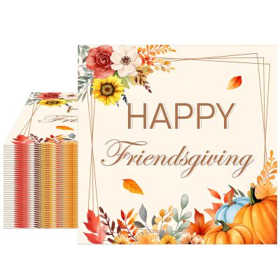 100 Pieces Disposable Friendsgiving Napkins Fall Dinner Napkins 6.5 x 6.5 inches Thanksgiving Pumpkin Napkins for Baby Shower Autumn Harvest Friendsgiving Party Decorations Supplies