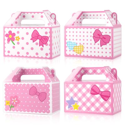 12Pcs Pink Cats Party Favor Box Pink Bow Paper Treat Boxes Cartoon Cat Them Party Decorations Bow Tie Flower Candy Gift Boxes with Handles for Birthday Bachelorette Baby Shower Decor Supplies