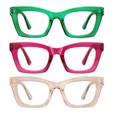resjok 3Pack Reading Glasses for Women-Blue Light Blocking Readers with Spring Hinge Square Fashion Computer Eyeglasses(Mix4, 0.5x)