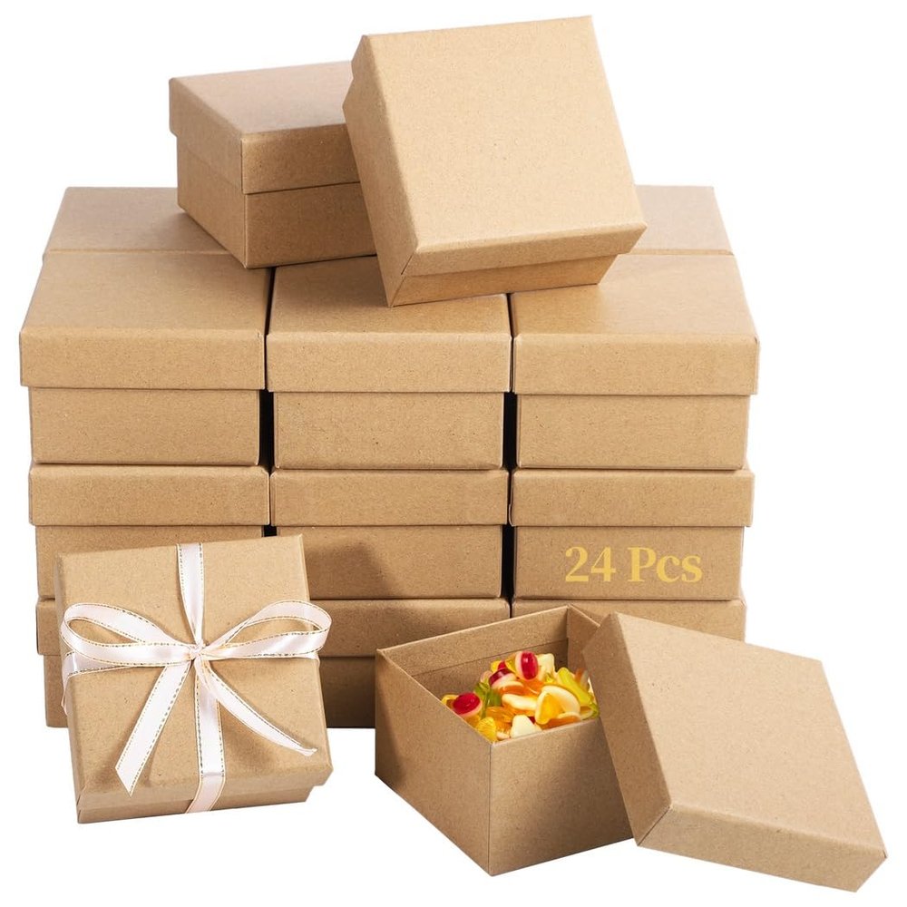 24 Pack Square Paper Mache Boxes, Small Kraft Gift Boxes With Lids, Diy Crafting Boxes For Jewelry And Painting