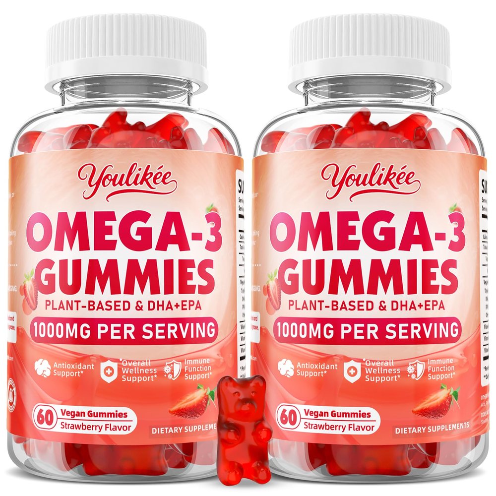 2 Pack Vegan Omega-3 Gummies 1000mg, Strawberry Flavor, 120 Count