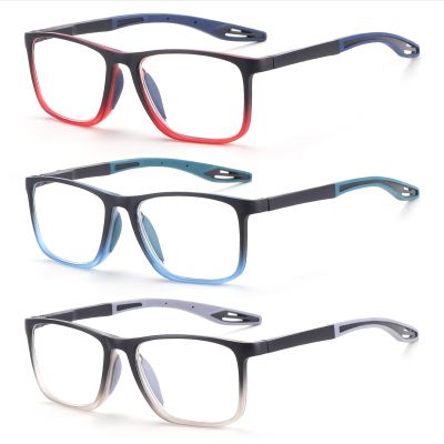 BLOEXCLU 3 Pack Reading Glasses for Men Sports Style Blue Light Blocking Readers with Spring Hinge Women Eyeglasses (Red & Blue & Black, 2.25, x)