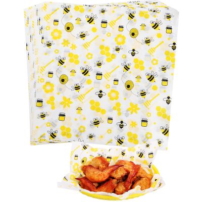 GeeRic 100 Pcs Wax Paper Sheets for Food, 12 * 12 Inch Bee Day Wax Paper Sandwich Wrap Deli Wraps, Oil-Proof Picnic Basket Liners with Bee Pattern for Memorial Day