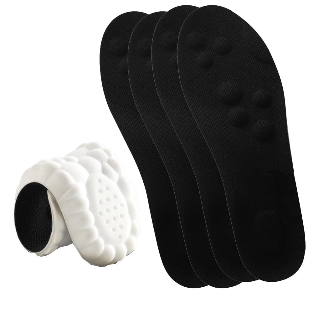 Gsohyim 4D Cloud Technology Insole: 4D 4D Insoles Acupoint Massage for Foot Pain Relief - Memory Foam Cushioning Steppers Soles for Sports Shoes 2 Pairs Black