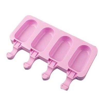 4-Cavity Silicone Mold for Popsicles - Food Grade Flexible Baking Mold for Chocolate, Candy, Jelly, Ice Cubes - Fondant Cake Decorating Tools, DIY Crafts (Ice Cream Shape) (Purple)