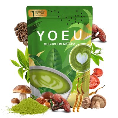 180g/5pack, Japanese Matcha Infused Mushroom Coffee Powder - 12 Natural Ingredients for Better Focus, Gut Health & Stronger Immunity, Instant Coffee, Latte Powder, Coffee Alternative