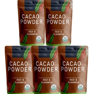 226g/5pack, Ultra-Fine Organic Cacao Powder Gourmet Baking Grade, Non-Alkalized Pure Cocoa for Brownies & Cookies, Dairy-Free, Vegan Certified, Resealable Bag