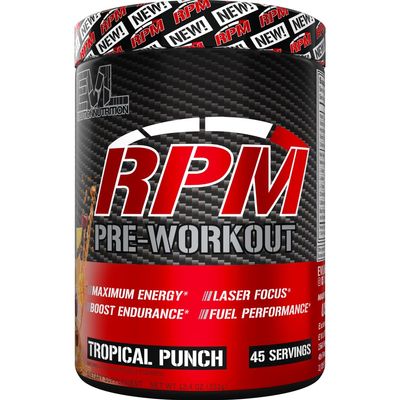 Evlution Nutrition RPM Pre Workout Powder Tropical Punch Preworkout for Energy, Focus & Performance with Beta-Alanine, Caffeine, Betaine & L-Tyrosine 45 Servings