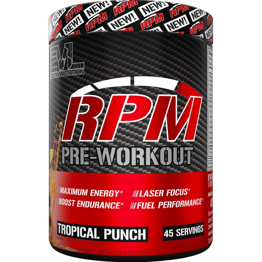 Evlution Nutrition RPM Pre Workout Powder Tropical Punch Preworkout for Energy, Focus & Performance with Beta-Alanine, Caffeine, Betaine & L-Tyrosine 45 Servings