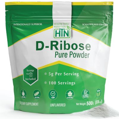 Health Thru Nutrition D-Ribose Pure Powder 500 Grams | 5 Grams Per Serving | Cellular Energy Support | Non-GMO Ribose Dietary Supplement (500g 17.6 oz)
