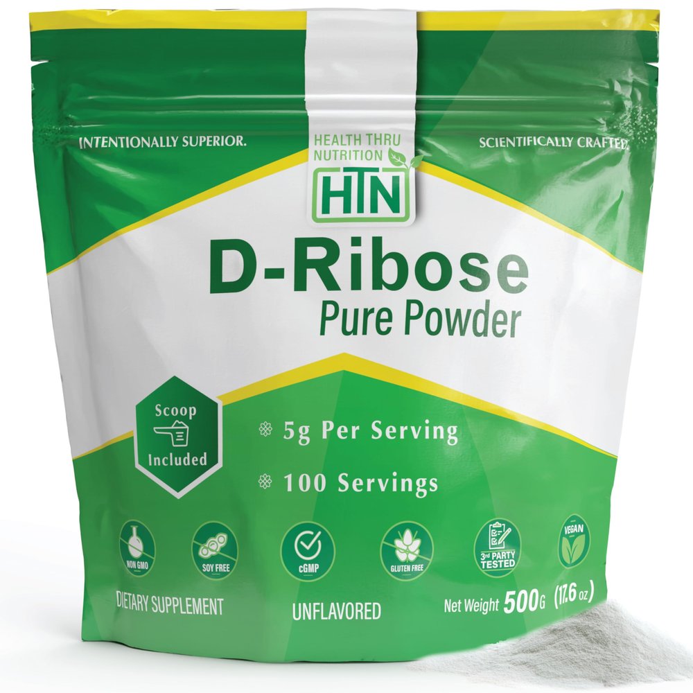 Health Thru Nutrition D-Ribose Pure Powder 500 Grams | 5 Grams Per Serving | Cellular Energy Support | Non-GMO Ribose Dietary Supplement (500g 17.6 oz)