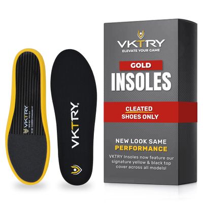 VKTRY Gold for Cleated Shoes - Carbon Fiber Performance Insoles - Customized Athletic Inserts for Soccer & Track | Shock Absorption, Run Fast, Jump High, US: Men 9-9.5, Women 11-11.5, 121-170 lbs