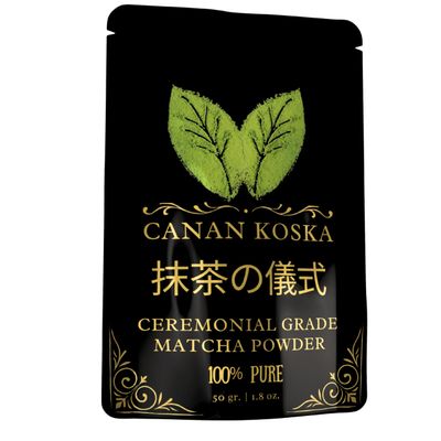 Canan Koska Ceremonial Grade Matcha Powder Stone-Ground Green Tea from First Harvest Leaves, Perfect for Whisking, Lattes & Smoothies No Additives Resealable Pouch 1.8 Ounce (50g) - Pack Of 1